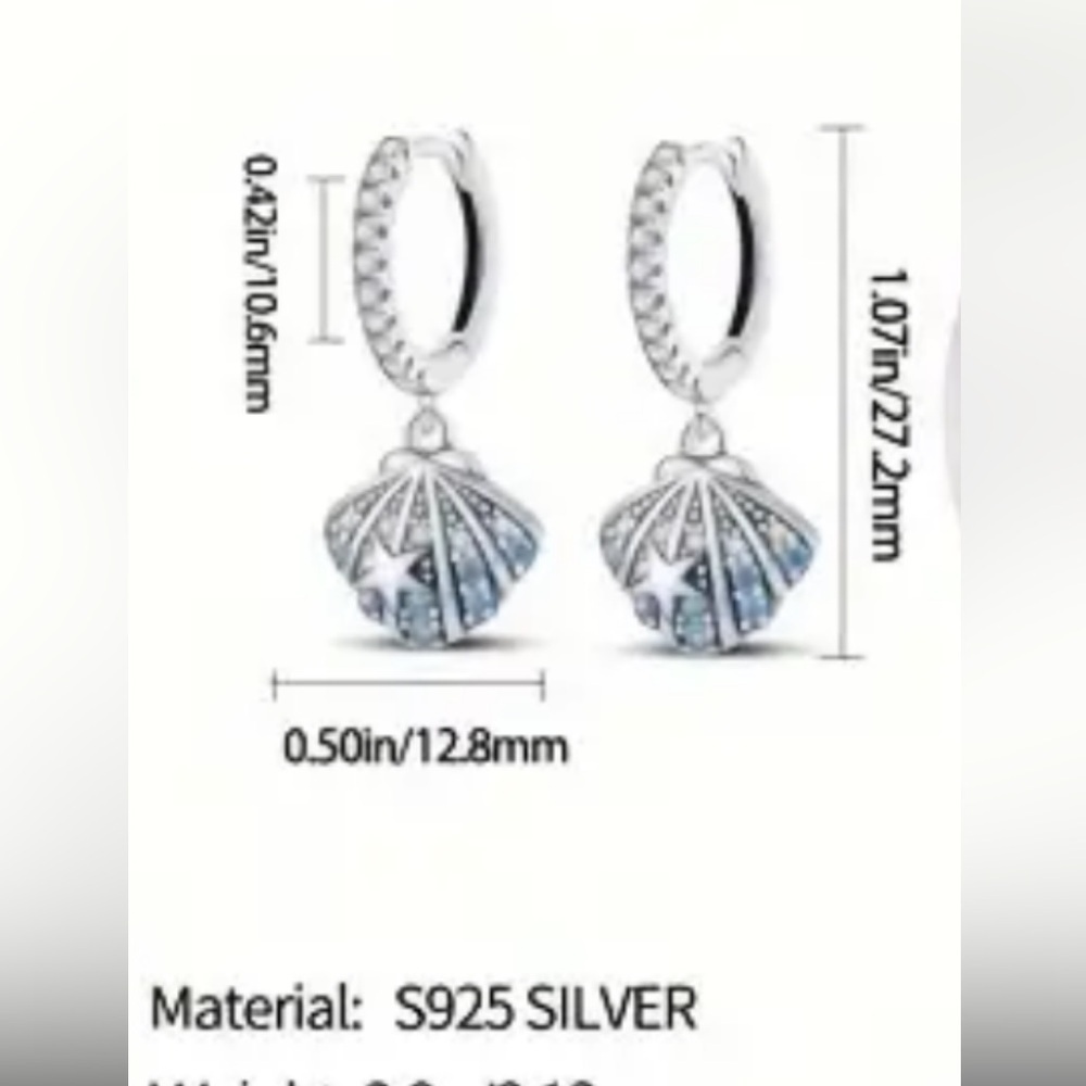 Seashell Cubic Zirconia Dangle Earrings - Picture 6 of 8